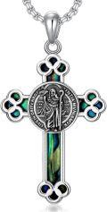 wholesale 925 Sterling Silver Cross Pendant with Abalone Shell and Religious Figures - Perfect Gift for Women & Men-0-6