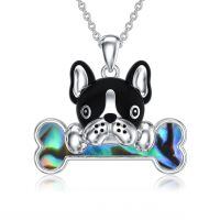 wholesale 925 Sterling Silver Boston Terrier Bone Pendant Necklace With Abalone Inlay-French Bulldog Necklace