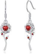 wholesale 925 Sterling Silver Ruby Rose Dangle Earrings - Heart Ruby Flower Jewelry for Women, Valentine's Gift-0-0