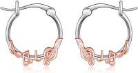 wholesale 925 Sterling Silver Music Note Hoop Earrings with Rose Gold Accents for Women Girls-Music-Music