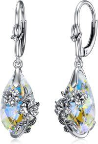 wholesale  Sterling Silver Crystal Aurora Borealis Earrings Birth Flower Floral Jewelry for Women Mom -5-May