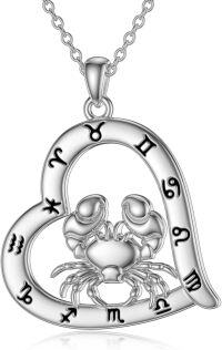 wholesale Sterling Silver Zodiac Necklace with 12 Constellations Horoscope Heart Pendant for Women-01-Cancer Necklace(06.22-07.22)-01-Cancer Necklace(06.22-07.22)