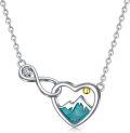 wholesale 925 Sterling Silver Turquoise Heart Mountain Sunset Pendant Necklace for Women-0-0