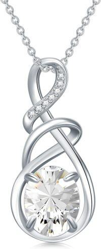 wholesale Sterling Silver Infinity Birthstone Pendant Necklace for Women-04-Simulated Diamond