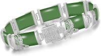 wholesale 925 Sterling Silver 925 Green Jade Bracelet with Intricate Design Elements - Fashionable and Elegant Jewelry Accessory-8.5 Inches B1-Green Jade-White Gold