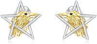 wholesale 925 Sterling Silver Eagle Head Star Stud Earrings Gothic Viking Jewelry-Gold