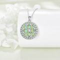 wholesale 925 Sterling Silver Green Opal Heart-Shaped Clover Pendant Necklace-0-2