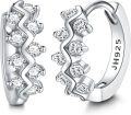 wholesale S925 Sterling Silver Wave Design Cubic Zirconia Huggie Hoop Earrings for Women Gift Ideas-0-0