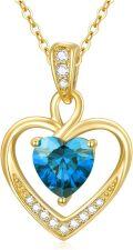 wholesale 14K Gold Heart Necklace with Birthstones - Garnet, Amethyst, Aquamarine, Diamond, Emerald, Alexandrite, Ruby, Peridot, Sapphire, Rose Quartz, Citrine, Blue Topaz - 18mm, Adjustable Chain, Gift Box-0-0