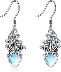 wholesale Sterling Silver Moss Agate Amethyst Moonstone Mushroom Earrings-Moonstone
