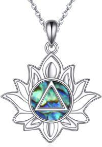 wholesale 925 Sterling Silver Lotus Flower Abalone Shell Triangle Pendant Necklace for Women-lotus A