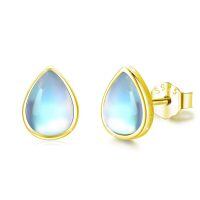 wholesale 925 Sterling Silver Blue Moonstone Teardrop Bridal Stud Cartilage Earring Gift for Women-Gold