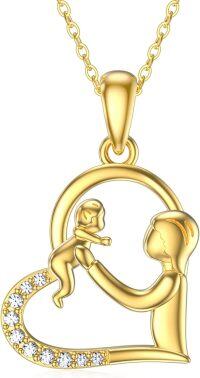 wholesale 14K Gold Grandmother and Child Heart Pendant Necklace for Women-Grandma Necklace