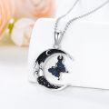 wholesale 925 Sterling Silver Crescent Moon Butterfly Necklace Pendant for Women Girls Gifts Jewelry Accessories 48cm Chain Length (Black)-0-3