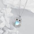 wholesale 925 Sterling Silver Moonstone Owl Pendant Necklace with Cubic Zirconia Accents and Leaf Design-0-2