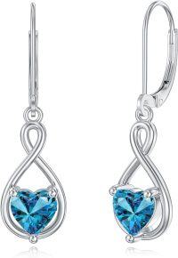 wholesale 925 Sterling Silver Birthstone Infinity Heart Dangle Drop Leverback Earrings for Women-December-Blue Topaz
