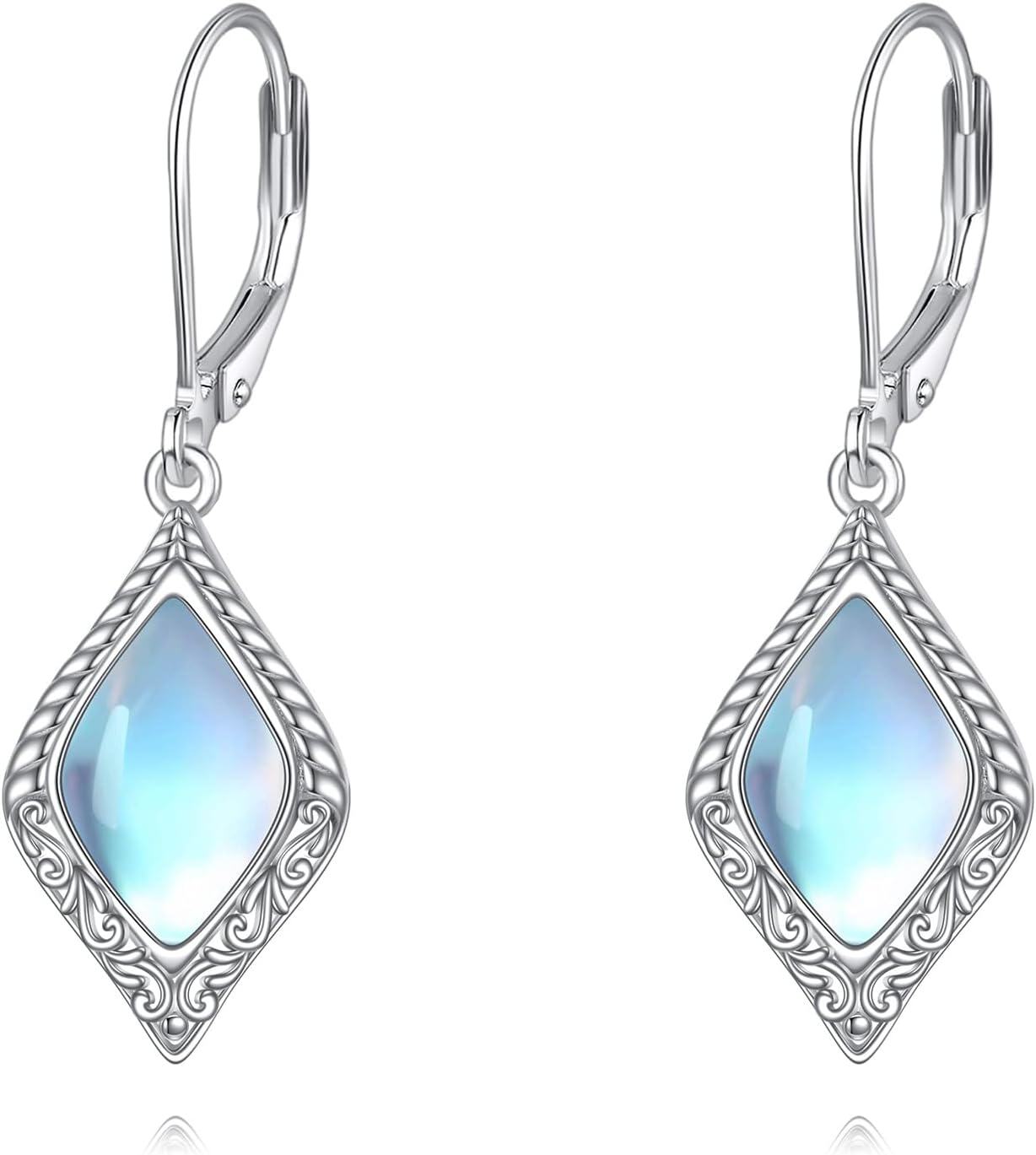 Sterling Silver Moonstone Dangle Drop Earrings Leverback Jewelry-D-filigree moonstone