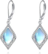 wholesale 925 Sterling Silver Blue Moonstone Marquise Cut Leverback Dangle Earrings-D-filigree moonstone