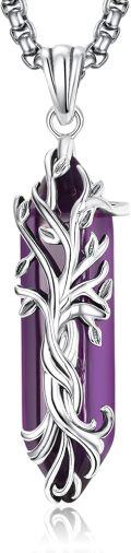 wholesale 925 Sterling Silver Purple Amethyst Natural Stone Healing Crystal Tree of Life Pendant Necklace-0-0