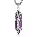 wholesale 925 Sterling Silver Purple Amethyst Natural Stone Healing Crystal Tree of Life Pendant Necklace-0-0