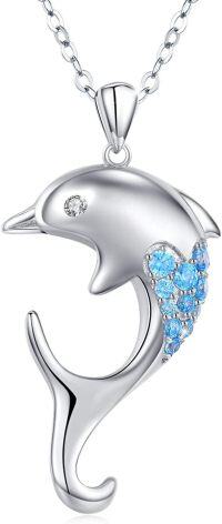wholesale 925 Sterling Silver Blue Crystal Dolphin Pendant Necklace for Women Ocean Life s-Dolphin Zircon Decklace B