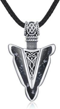 wholesale  Sterling Silver Rock Spearhead Pendant Necklace for Men Women -A6-Black Agate