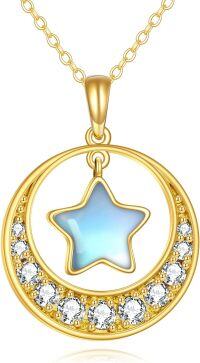wholesale 10K Golden 10K Gold Moonstone Star Pendant Necklace for Women's Gifts-Gold Moon and Star Necklace