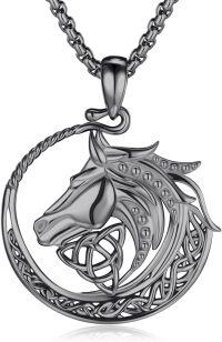 wholesale 925 Sterling Silver &  Celtic Knot Horse Head Pendant Necklace  Norse Viking Jewelry for Men Women Gifts-Black Gold Plated