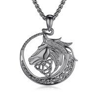 wholesale 925 Sterling Silver Horse Head Pendant Necklace-Black Gold Plated