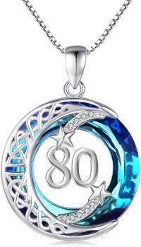 wholesale 925 Sterling Silver 80th Birthday Gift Blue Crystal Celtic Moon & Stars Pendant Necklace for Women-80th