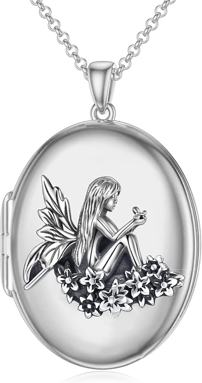 wholesale 925 Sterling Silver Fairy Locket Necklace with Flower Design - Gifts for Women/Mom/Sister-0-0