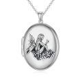 wholesale 925 Sterling Silver Oxidized Fairy Flower Oval Locket Pendant Necklace-0-0