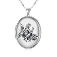 wholesale 925 Sterling Silver Oxidized Fairy Flower Oval Locket Pendant Necklace-fairy locket