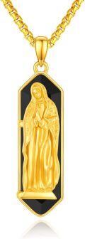 wholesale 925 Sterling Silver Virgin Mary Pendant with Black Onyx and Gold Chain 36 inches Long-0-0
