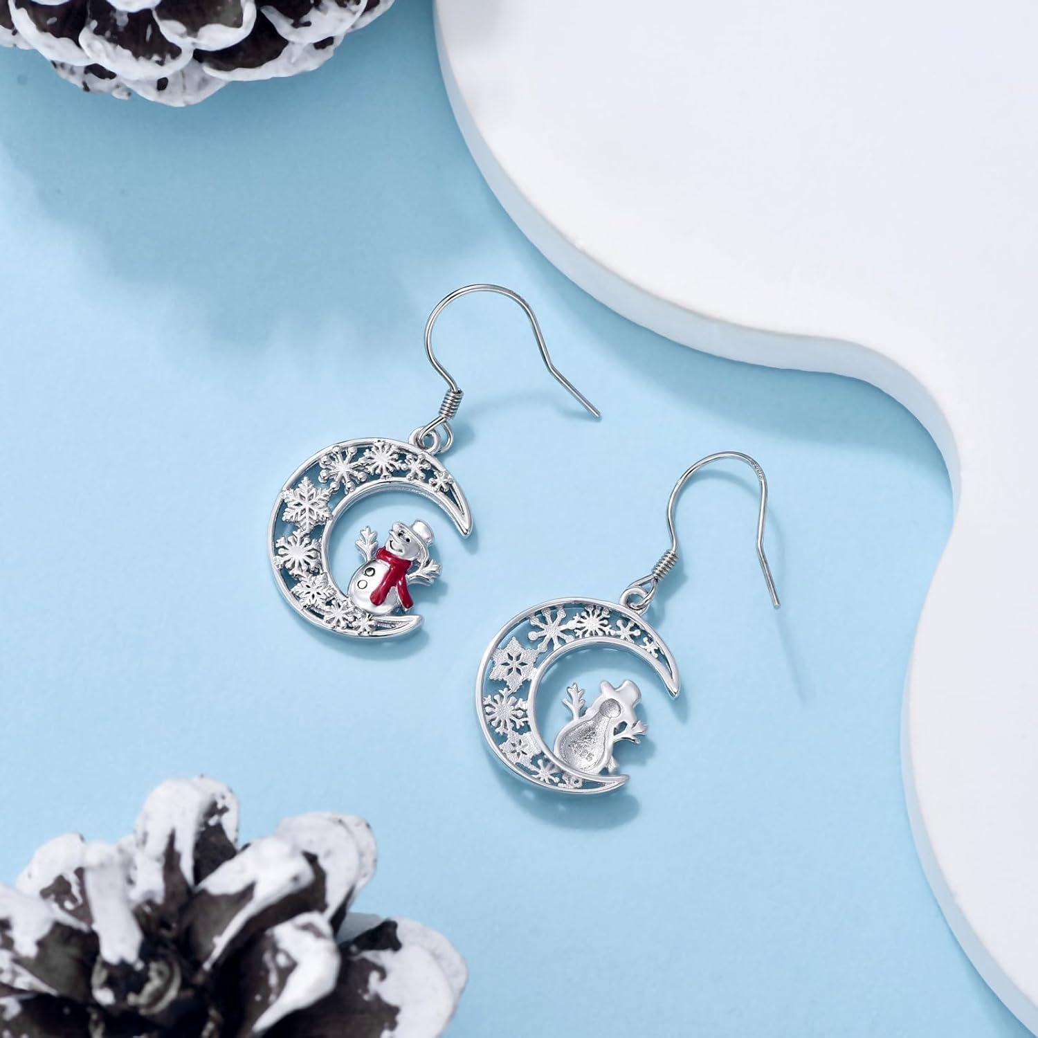 wholesale 925 Sterling Silver Snowman Moon Drop Earrings - Festive Holiday  for Her-0-2