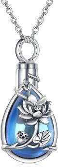 wholesale 925 Sterling Silver Blue Lotus Flower Tear Drop Keepsake Urn Necklace for Ashes - Memorial Jewelry-0-0
