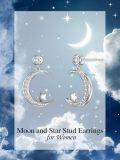 wholesale Silver 925 Sterling Silver Crescent Moon & Star Stud Earrings with Cubic Zirconia and Celtic Knot Design-0-1