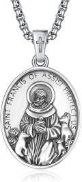 wholesale 925 Sterling Silver St Francis of Assisi Pendant Protection Amulet Necklace w/ 3+2 Extender Chain -0-0