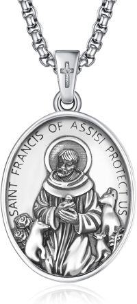 wholesale 925 Sterling Silver St Francis of Assisi Pendant Protection Amulet Necklace w/ 3+2 Extender Chain -A32-Saint Francis of Assisi