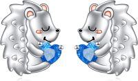 wholesale 925 Sterling Silver Blue Heart Hedgehog Stud Earrings for Women-Hedgehog