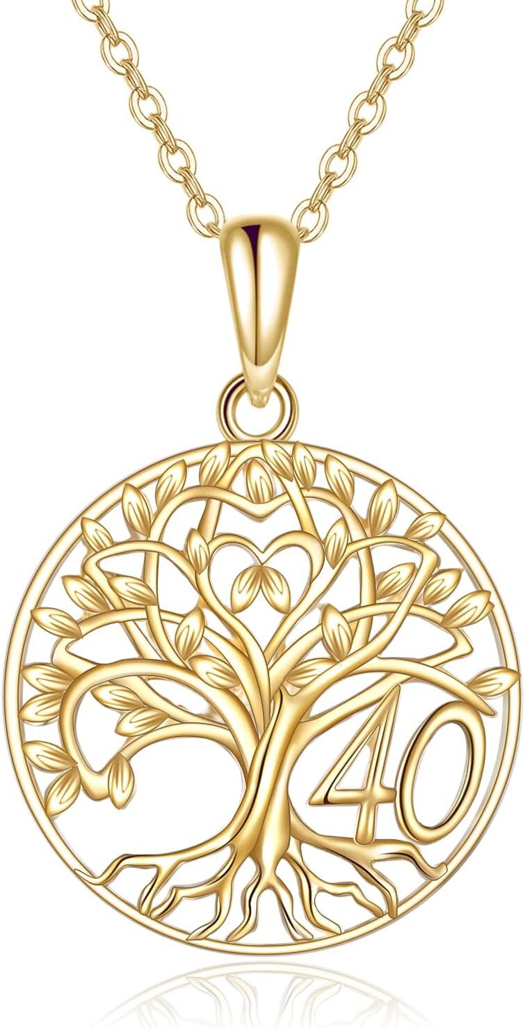  14K Gold Stone Tree of Life Necklace for Women 16th 18th 40th 50th Birthday Gifts -0-0