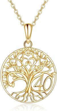 wholesale 14K Gold Stone Tree of Life Pendant Necklace for Women - 16/18/40/50th Birthday Gift-40th