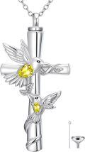wholesale Hummingbird Cross Urn Necklaces For Ashes Women White Gold Plated S925 Sterling Silver Funnel Filler Memorial Cremation Jewelry With Citrine November Birthstone Xmas Gifts Ideas Sympathy Gifts For Women Loss Of Loved One -0-0