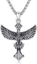 wholesale 925 Sterling Silver Eagle Cross with American Flag Design Pendant Necklace for Men & Women-0-0