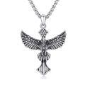wholesale 925 Sterling Silver Patriotic American Eagle Cross Pendant Necklace Oxidized Vintage Chain-0-0