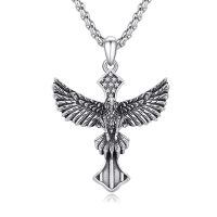 wholesale 925 Sterling Silver Patriotic American Eagle Cross Pendant Necklace Oxidized Vintage Chain-01-Eagle