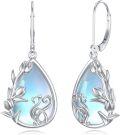 wholesale 925 Sterling Silver Teardrop Moonstone Swan Floral Drop Earrings Gifts for Her-0-0