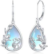 wholesale 925 Sterling Silver Teardrop Moonstone Swan Floral Drop Earrings Gifts for Her-Cat
