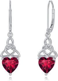 wholesale 925 Sterling Silver Heart Birthstone Celtic Knot Dangle Leverback Earrings-07-July