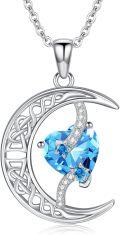wholesale TOUPOP Aquamarine March Birthstone Necklace 925 Sterling Silver Moon And Star Pendant Necklace Celtic Moon Aquamarine Jewelry Anniversary Birthday Christmas Gifts For Women Wife Mom Her -0-0
